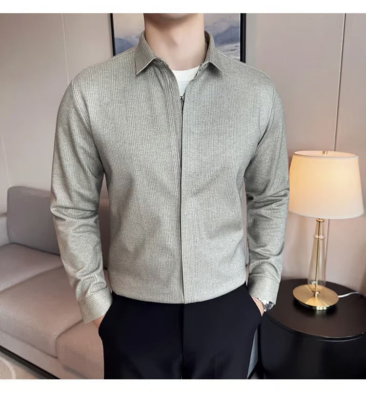 NEW Men's casual zipper long sleeve shirt