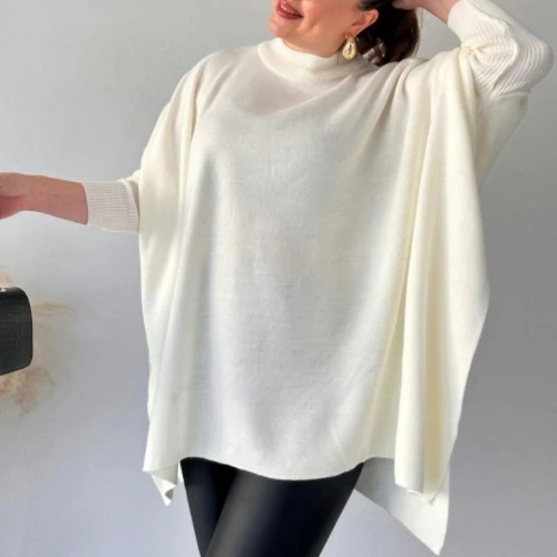 Women's mock neck batwing sleeves slit tops